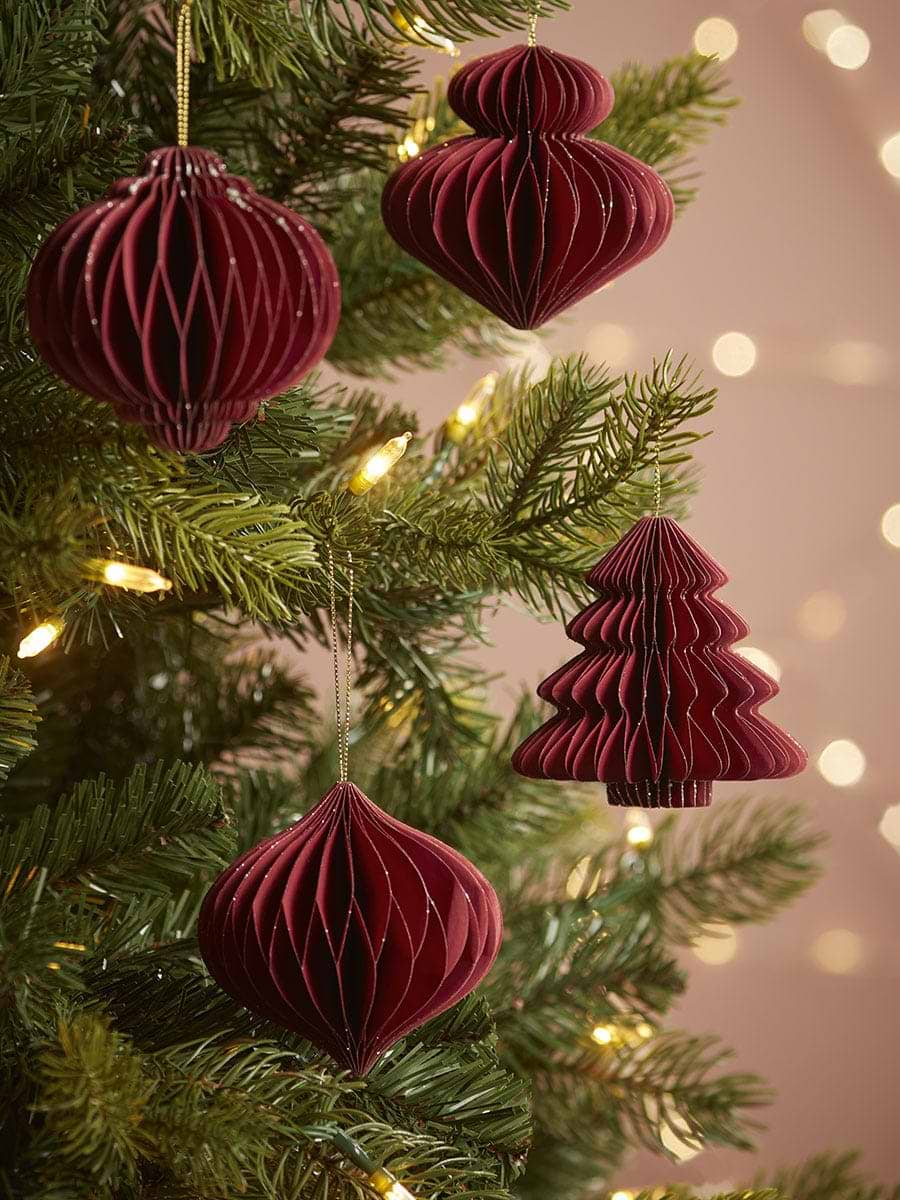 Four Honeycomb Paper Baubles - Berry Red
