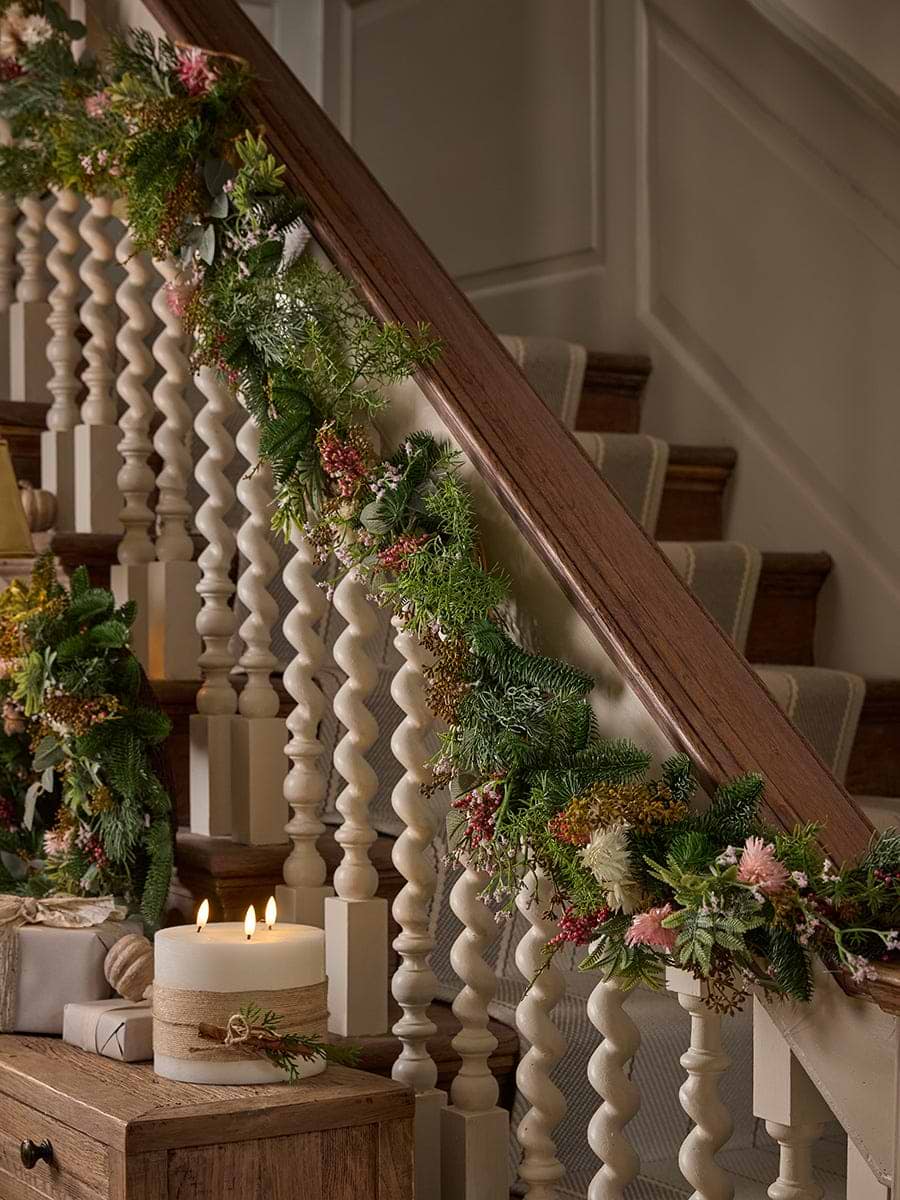 Faux Flower & Pine Garland