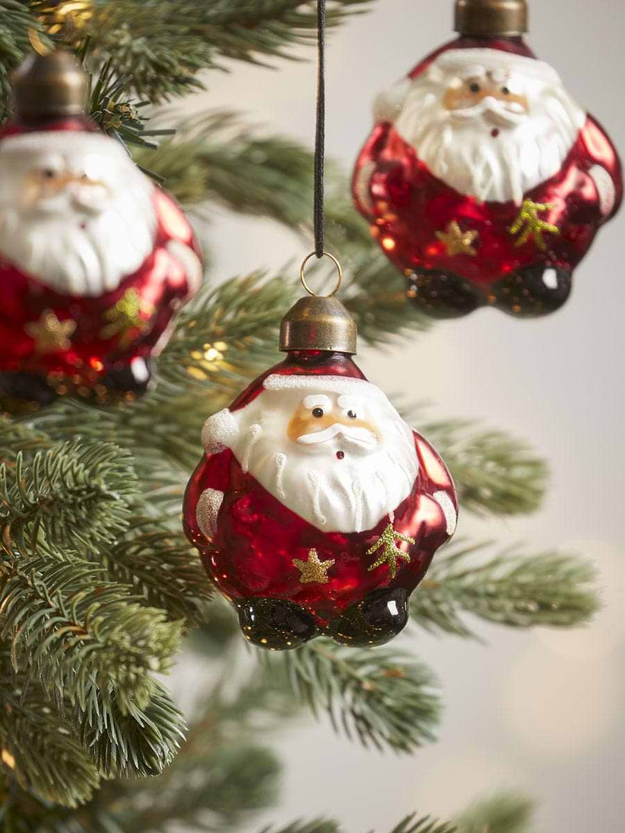 Four Round Santa Glass Baubles