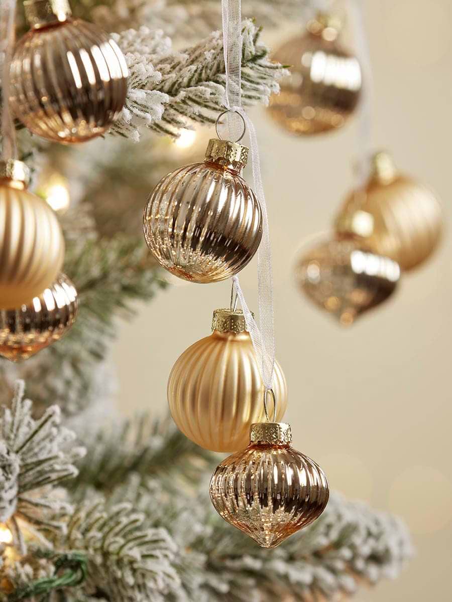 Twelve Miniature Glass Bauble Clusters - Champagne Mix
