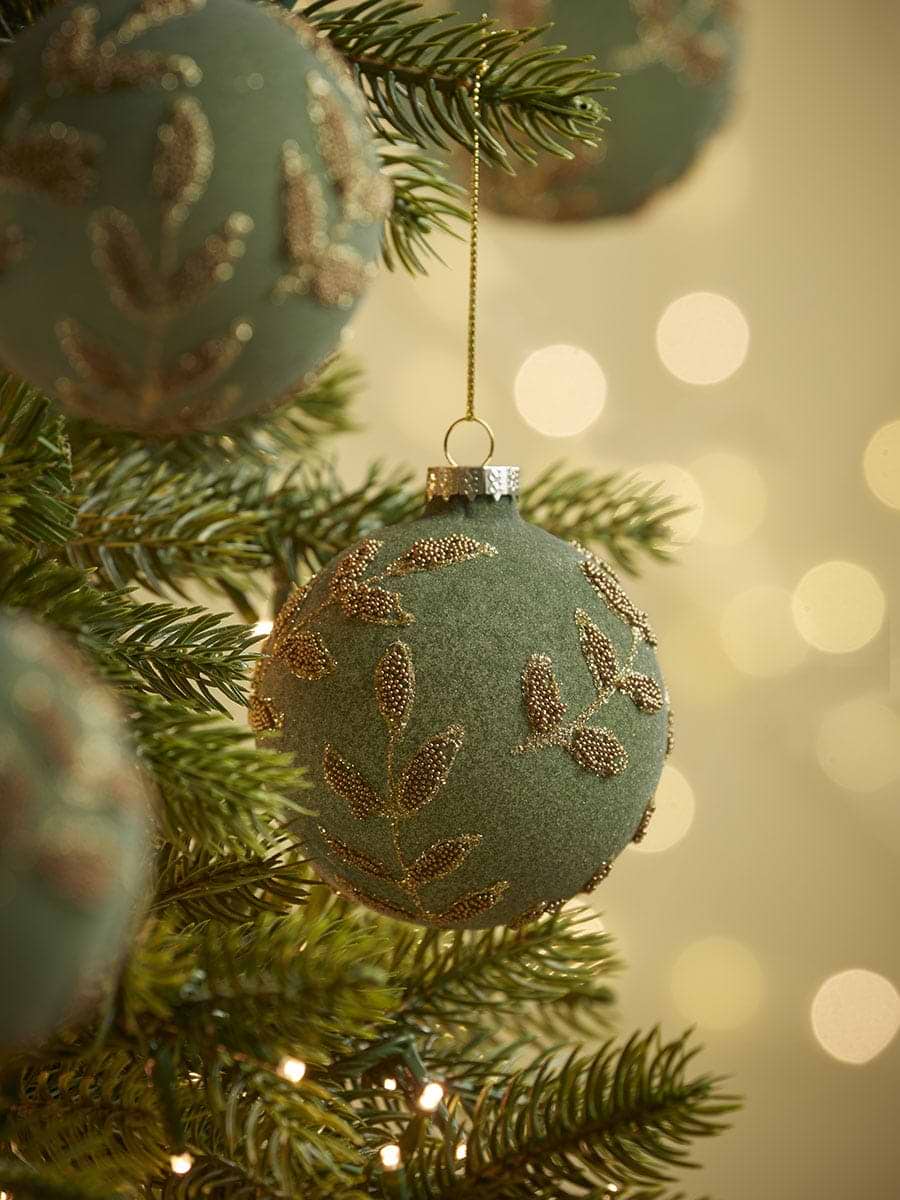 Six Textured Leaves Glass Baubles