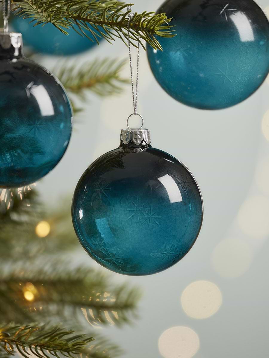Six Starry Ombre Glass Baubles - Midnight