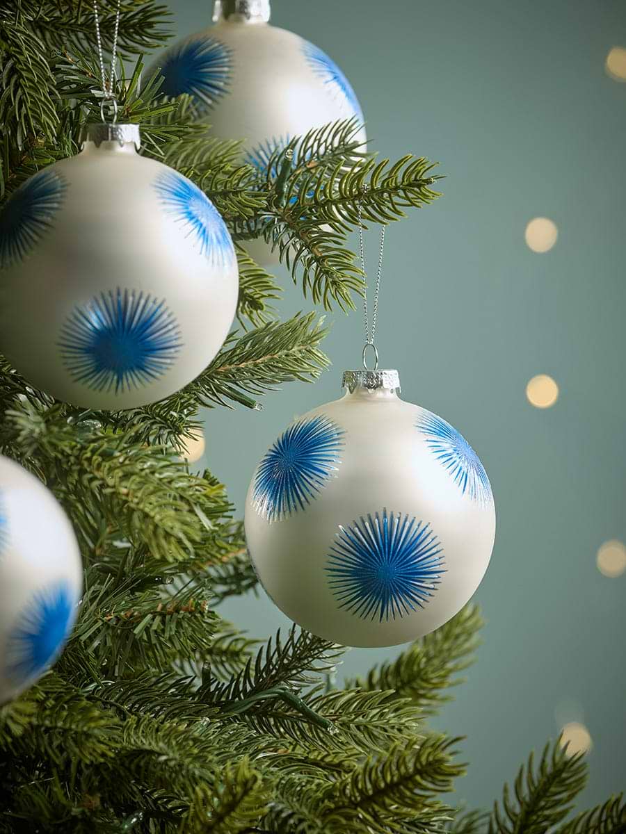 Four Large Midnight Starburst Glass Baubles