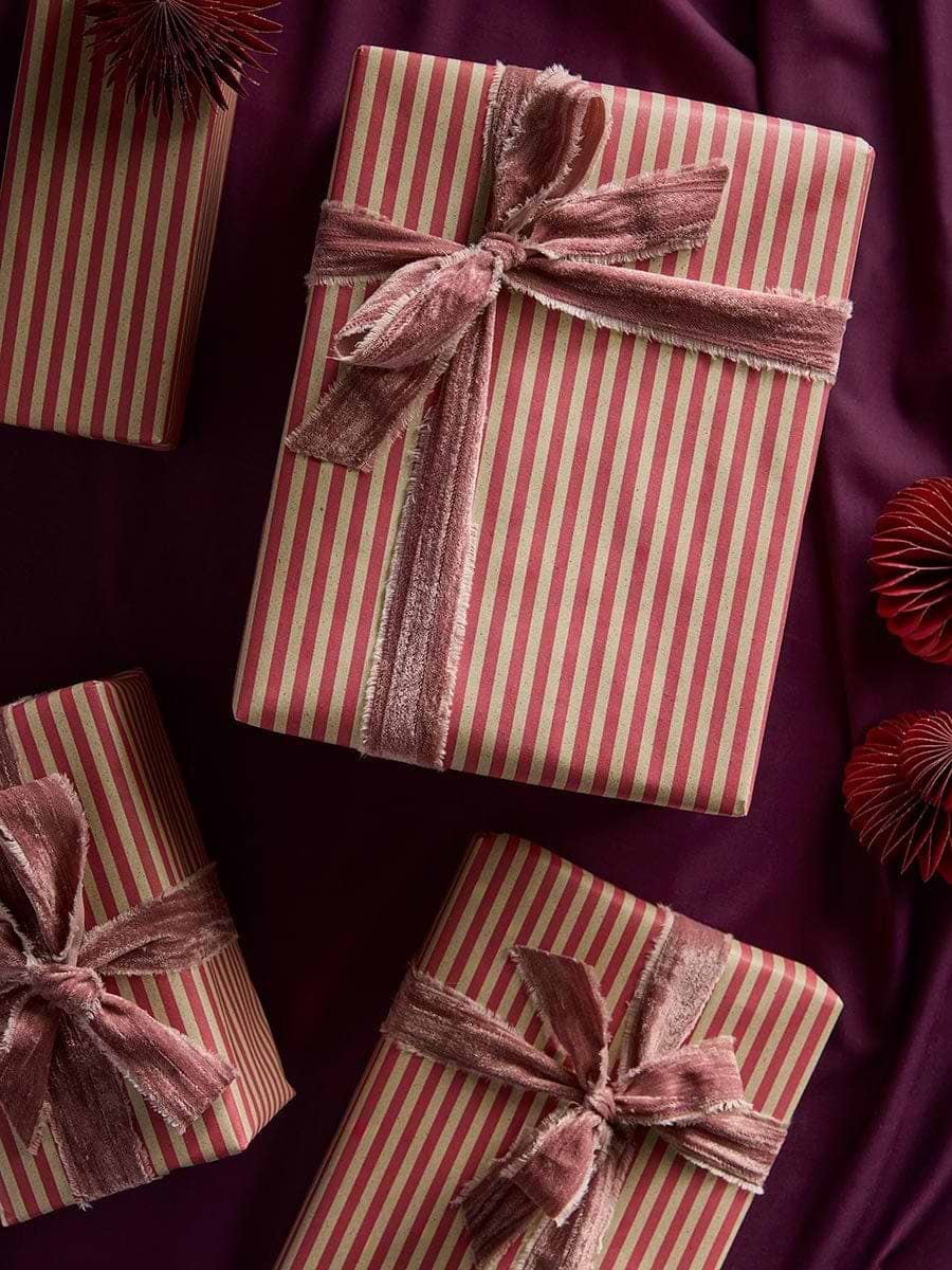 Berry Red Striped Grass Fibre Wrapping Paper - 5m