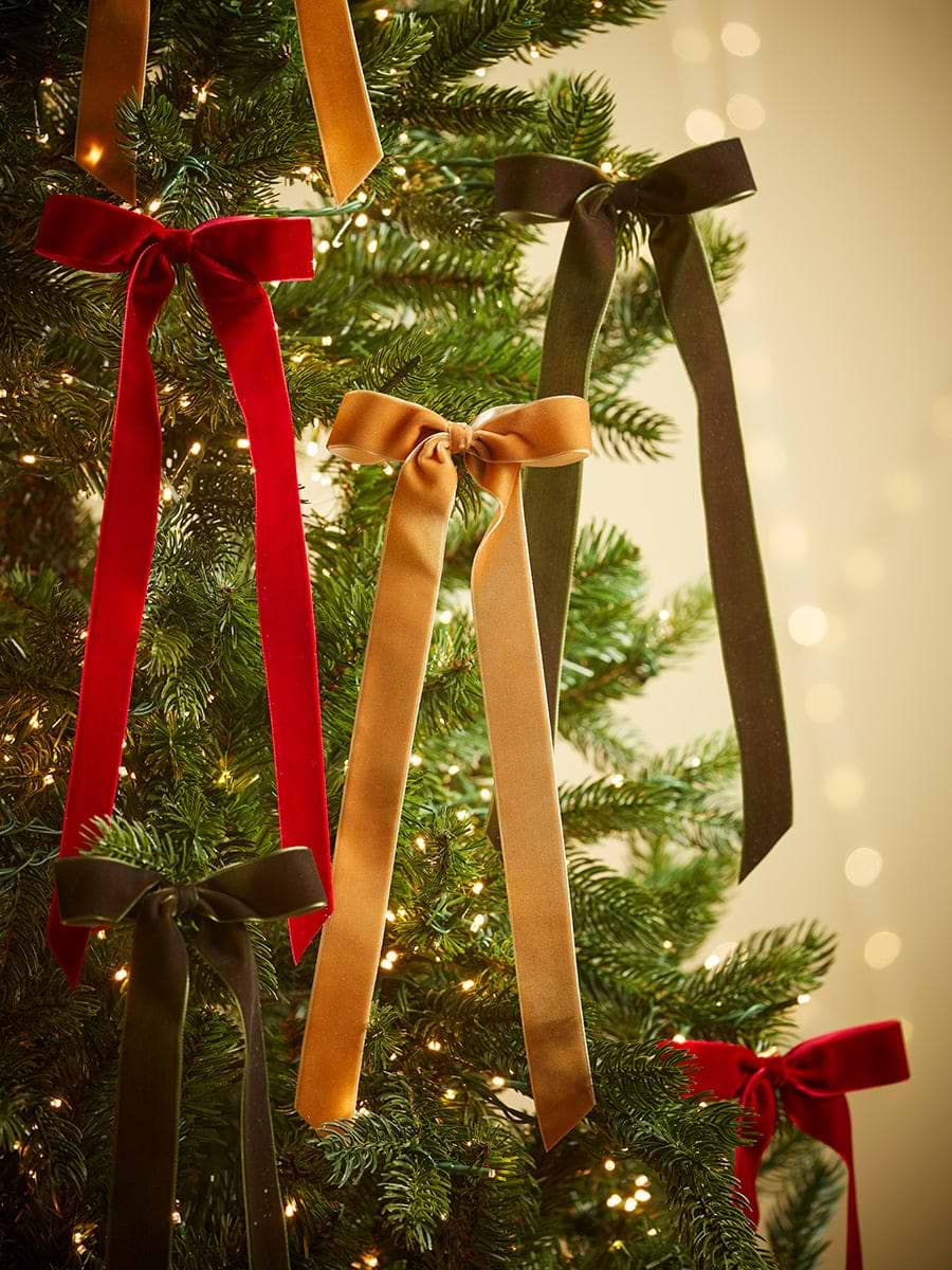 Twelve Slim Velvet Tree Bows - Rustic Mix