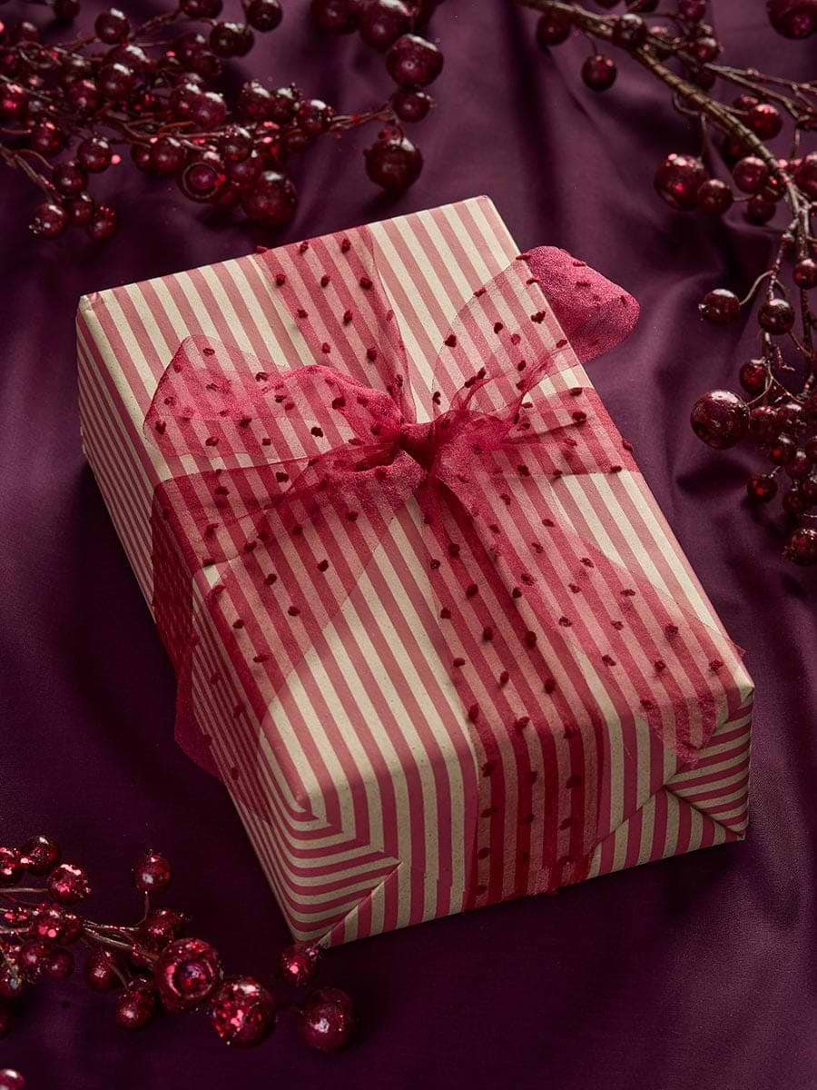 Snowball Textured Organza Ribbon - Berry Red 15m