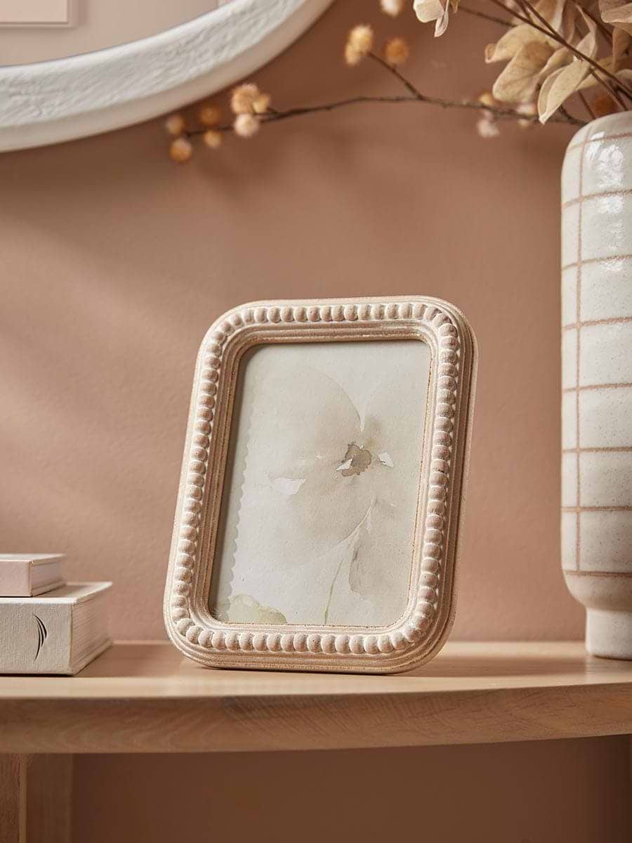 Beaded Whitewashed Photo Frame