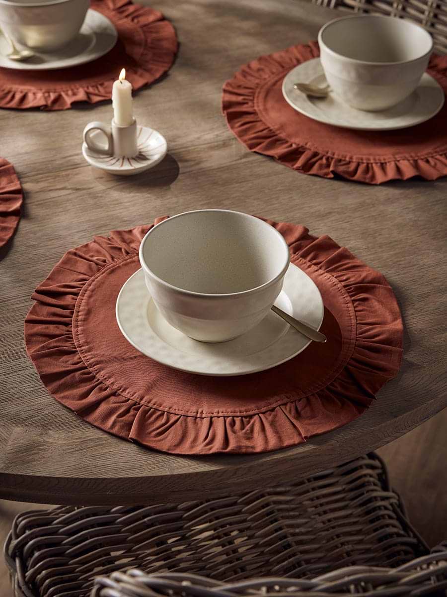 Four Ruffle Edge Placemats - Burgundy