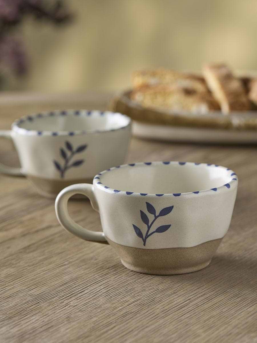 Two Tea Cups - Blue Leaf