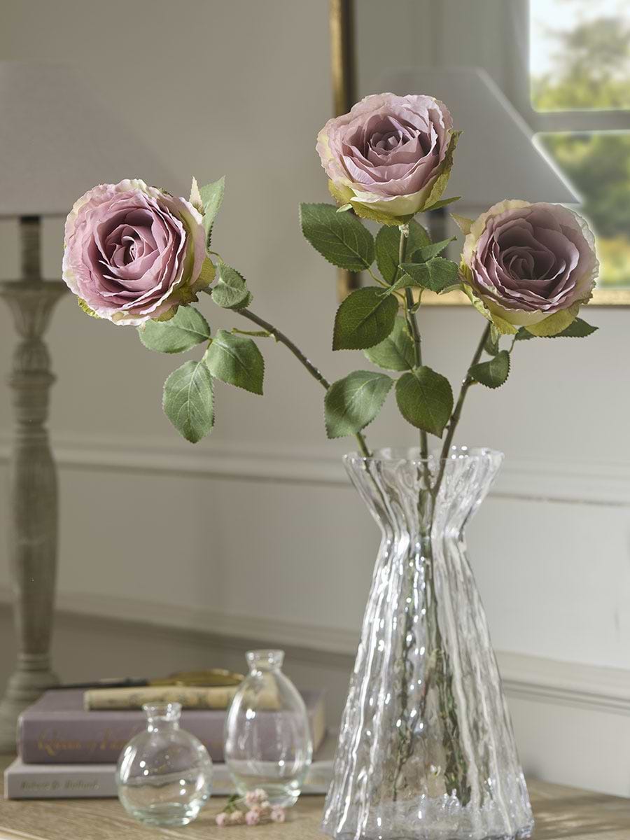 Three Faux Rose Stems - Mauve