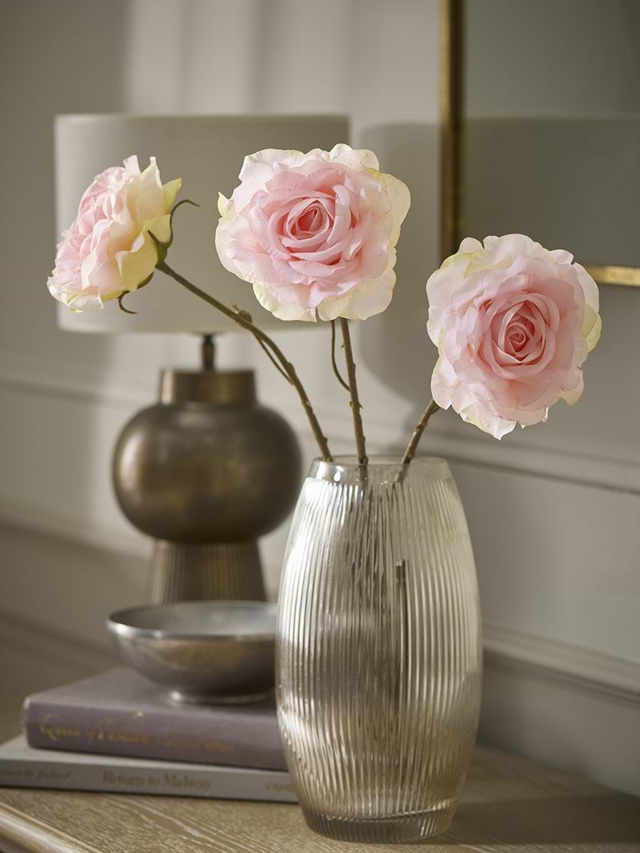 Three Sumptuous Faux Rose Stems - Blush