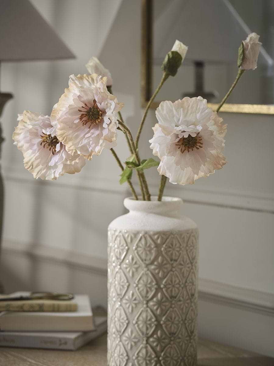 Three Faux Poppy Stems - Soft Peach