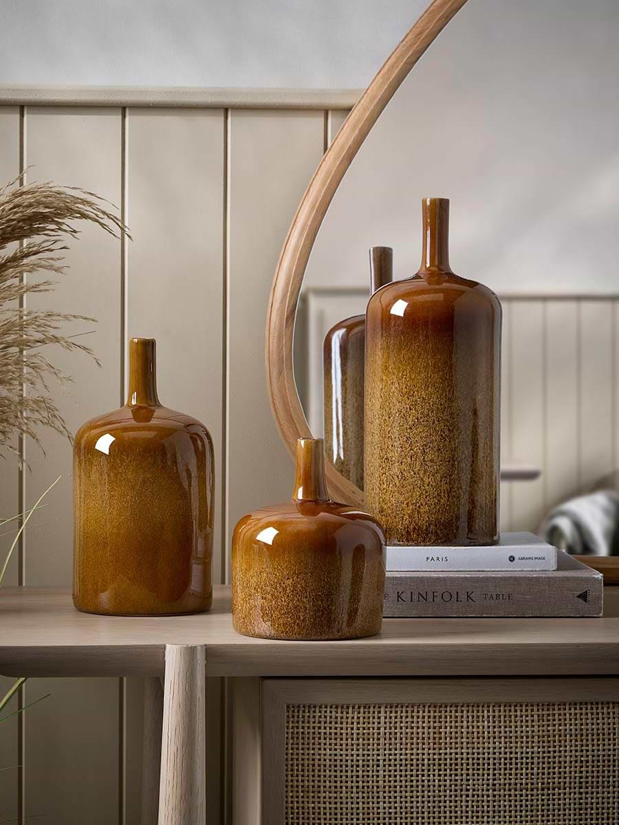 Three Glazed Vases - Burnt Orange