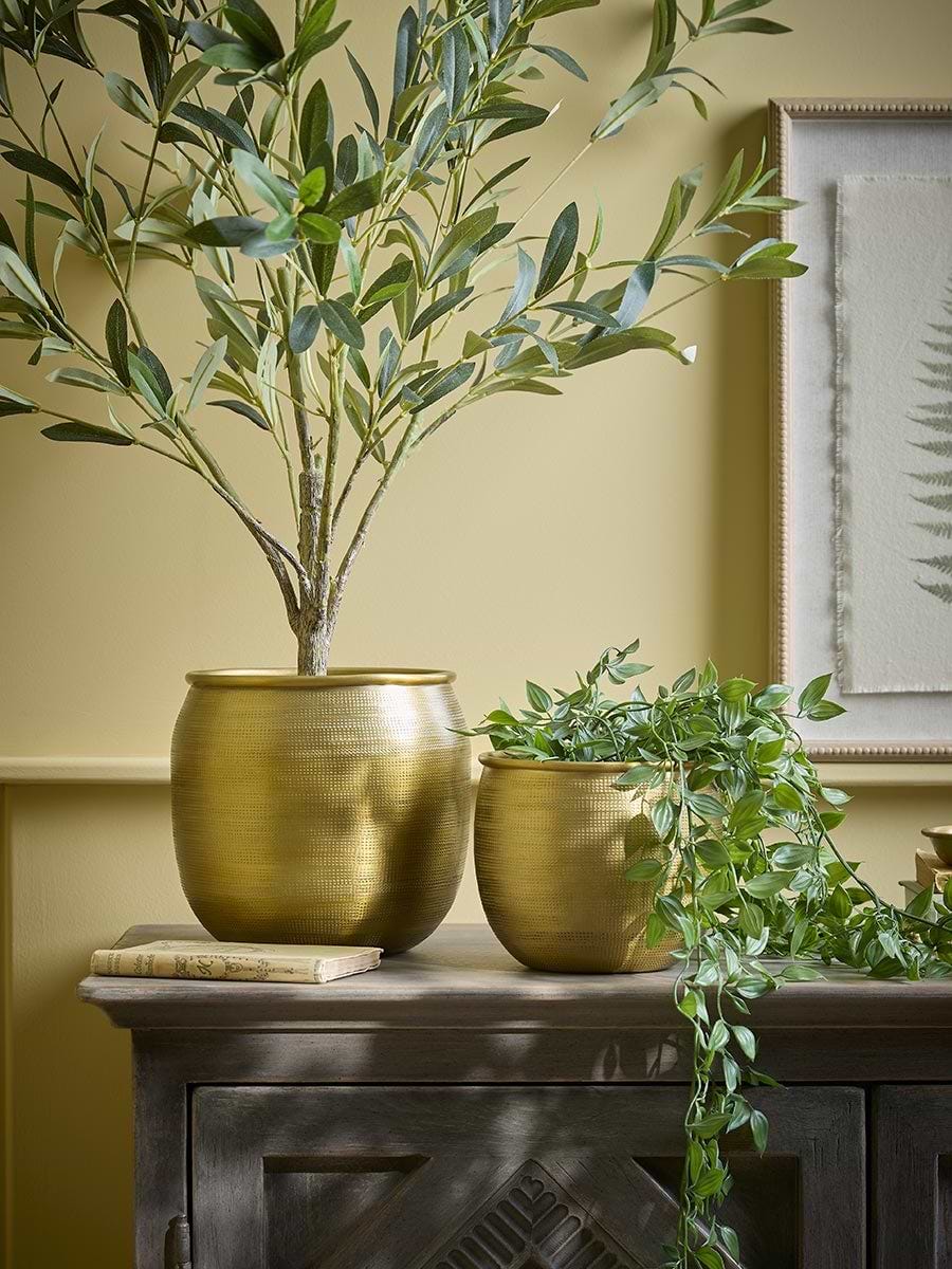 Two Embossed Planters - Brass