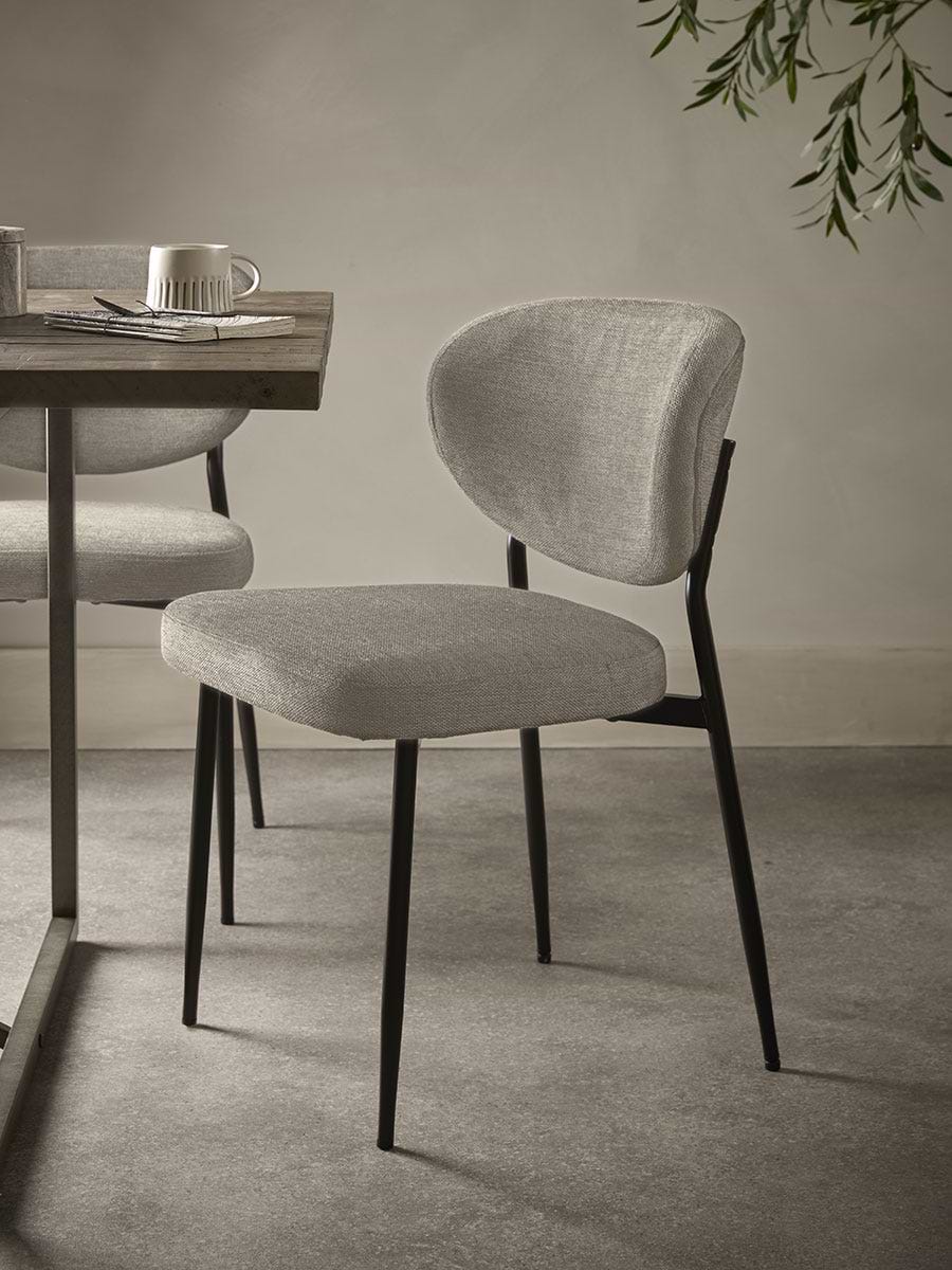 Grey Boucle Upholstered Dining Chair - Set of 2