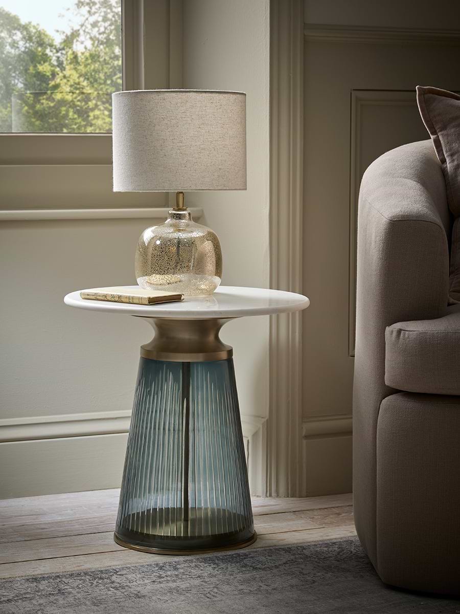 Blue Cut Glass & Marble Side Table