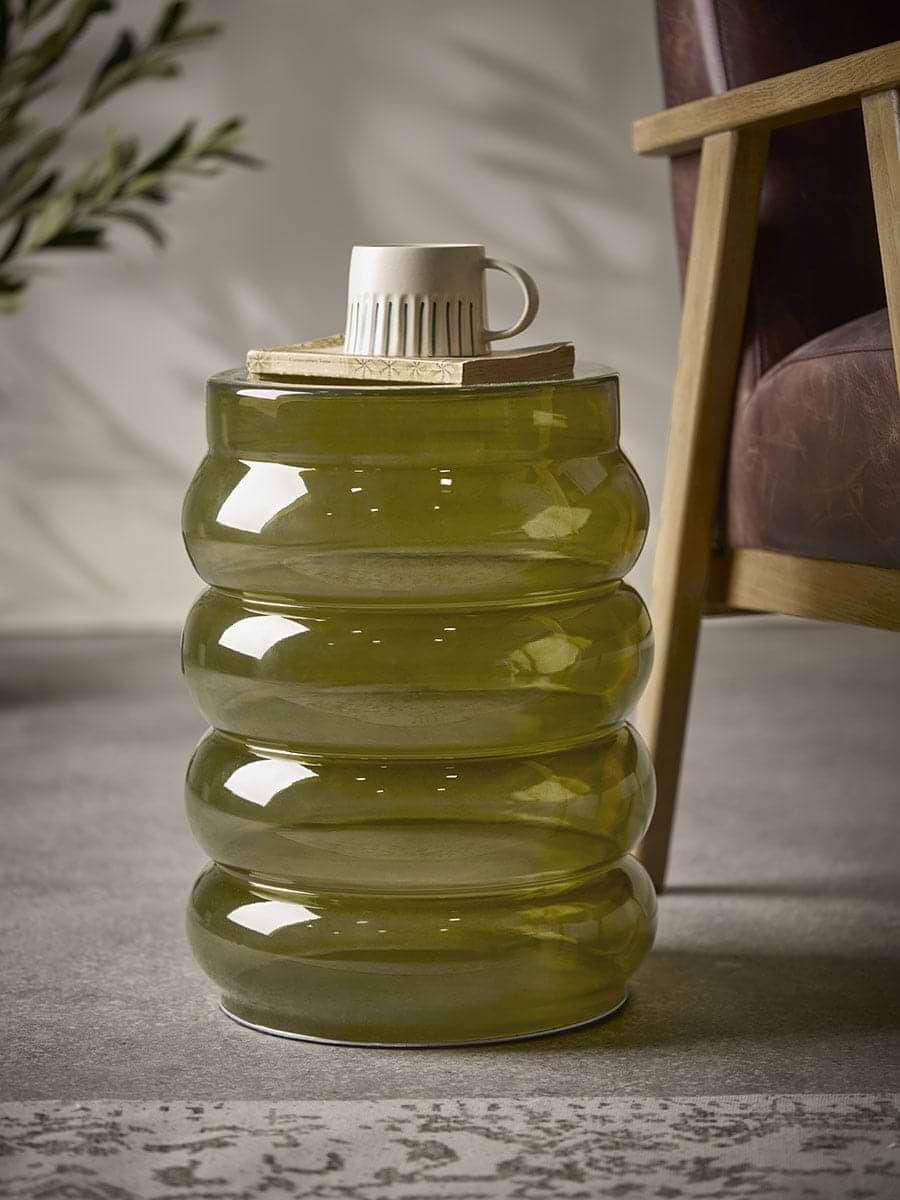Olive Bubble Glass Side Table