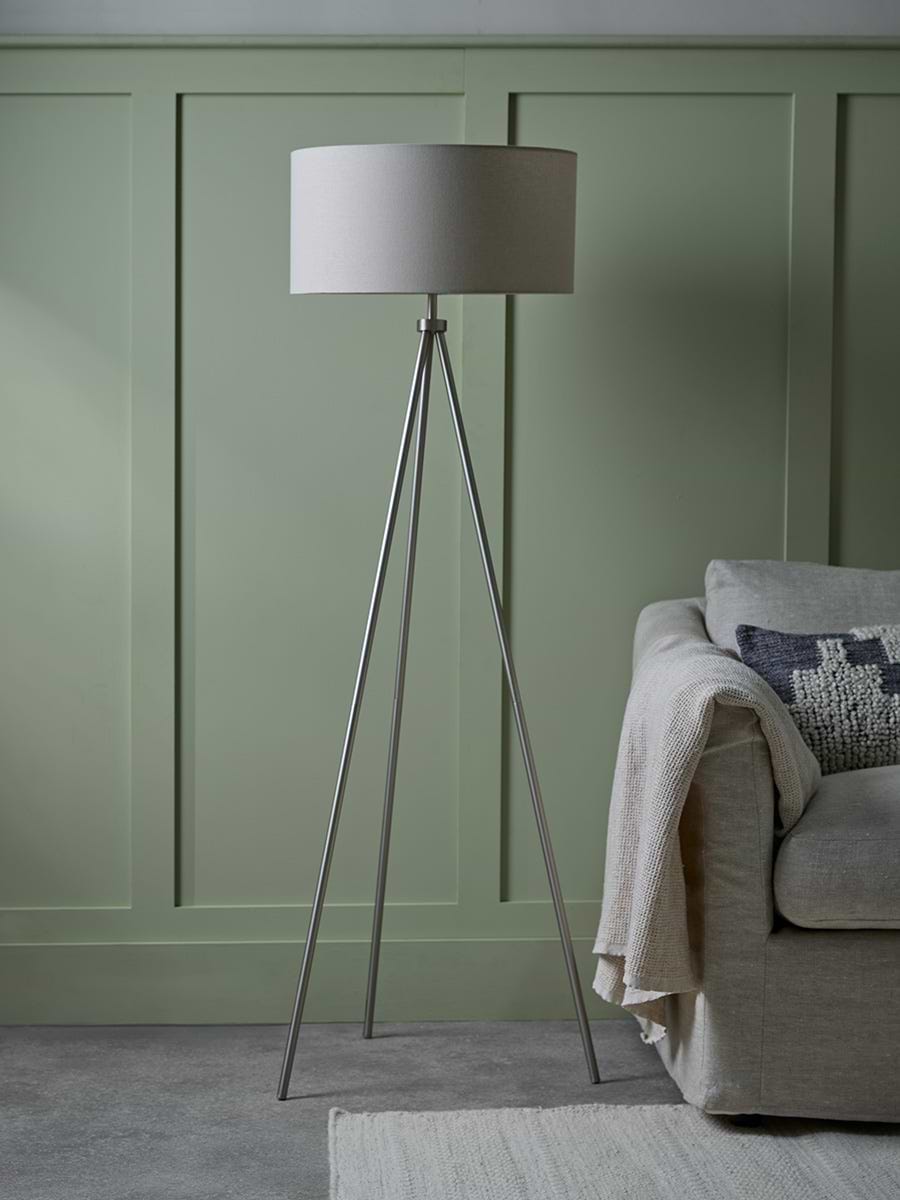 Brushed Silver Tripod Floor Lamp