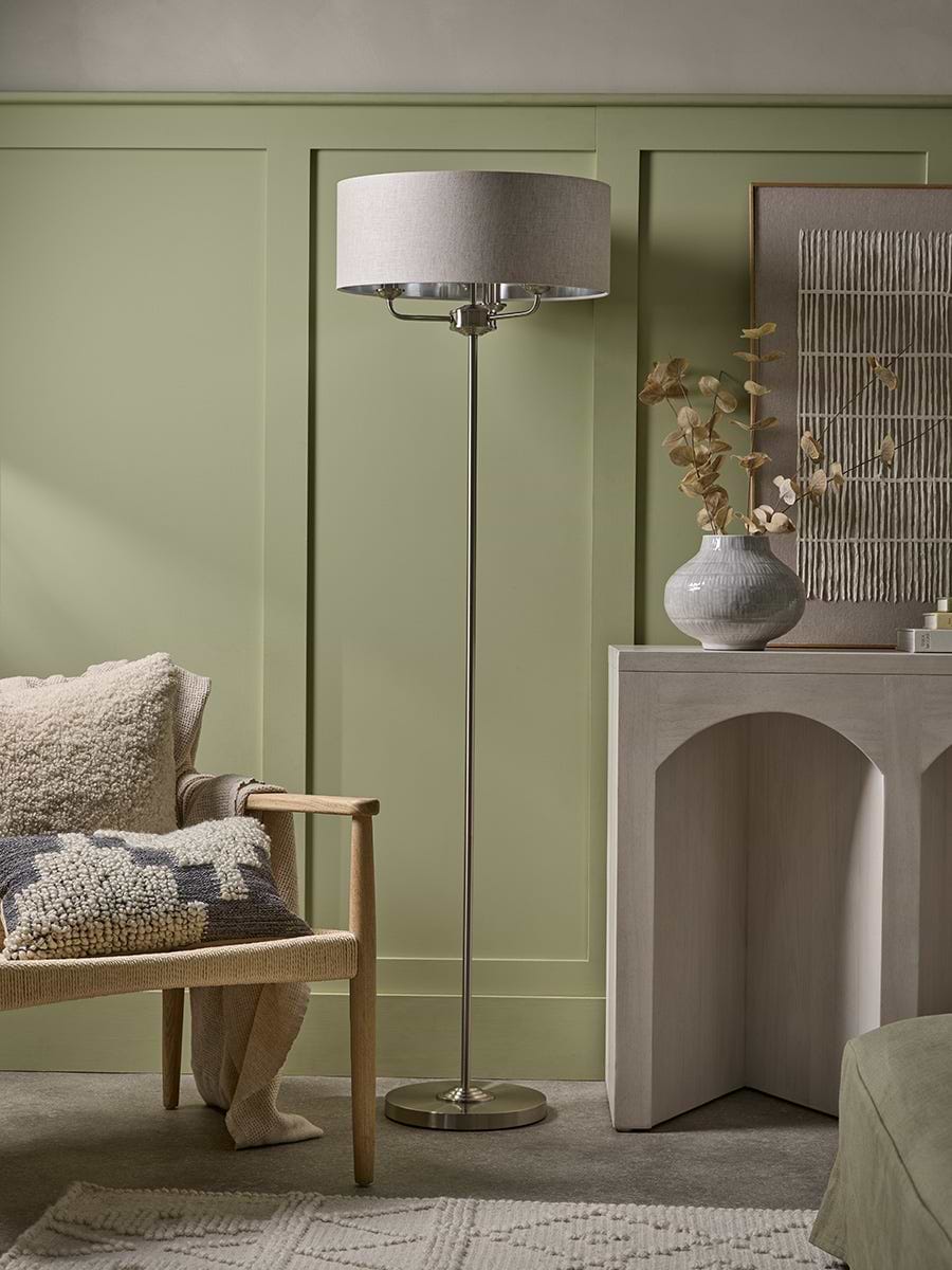 Brushed Silver Triple Bulb Floor Lamp