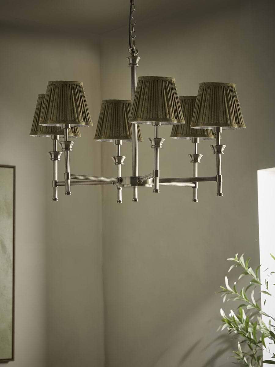 Lucian Six Arm Chandelier with Olive Scalloped Shade