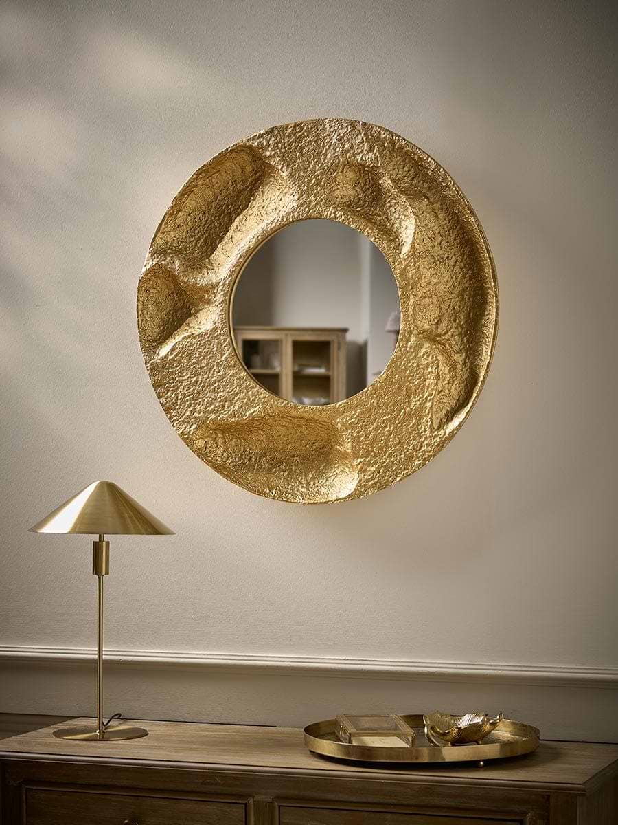 Round Textured Brass Mirror