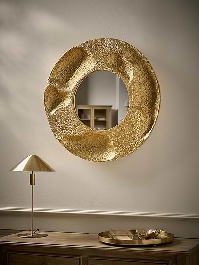 Round Textured Brass Mirror