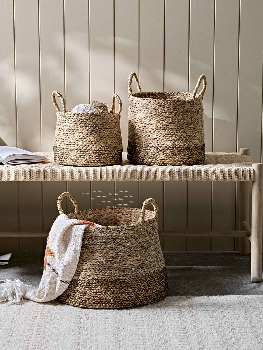 Three Handled Rush Grass Storage Baskets
