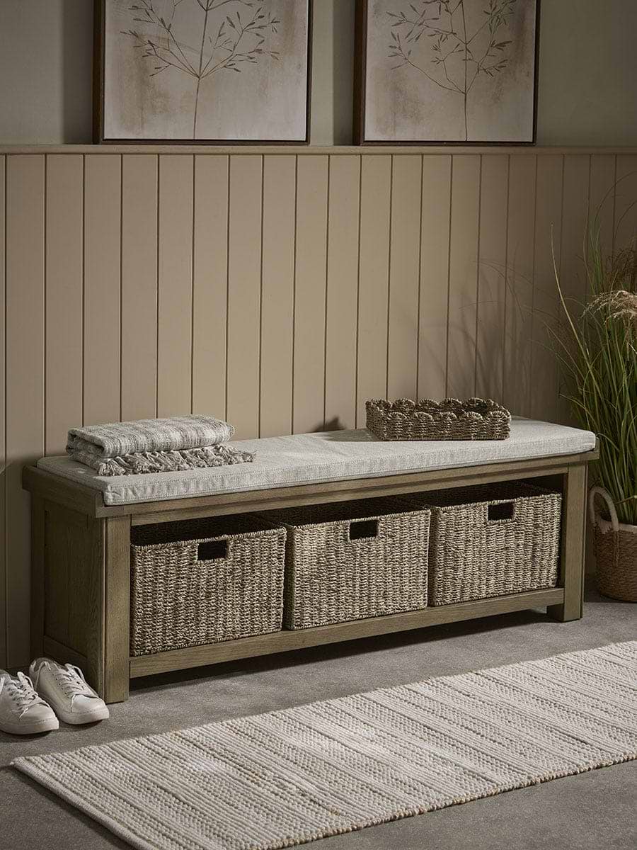 Oak & Seagrass Storage Bench