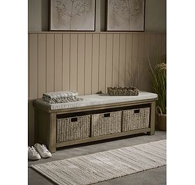 Oak & Seagrass Storage Bench
