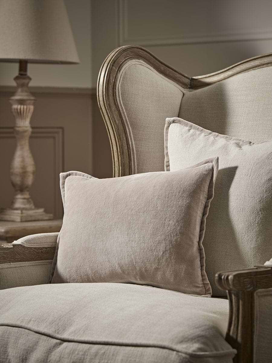 Velvet & Cotton Linen Rectangular Cushion Cover - Putty