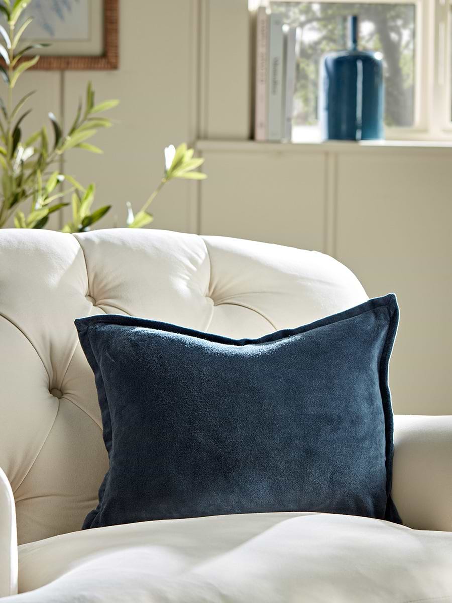 Velvet & Cotton Linen Rectangular Cushion Cover - Steel Blue