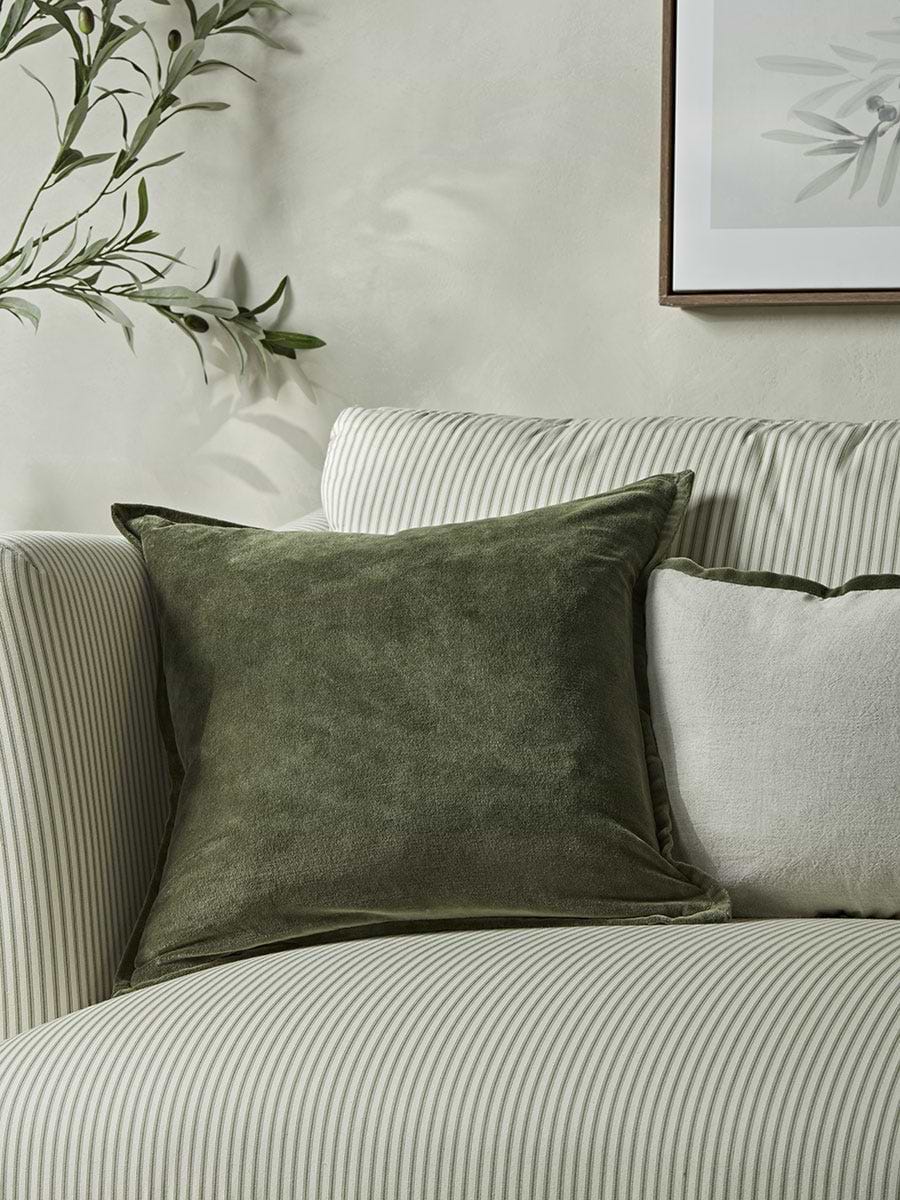Velvet & Cotton Linen Square Cushion Cover - Moss Green