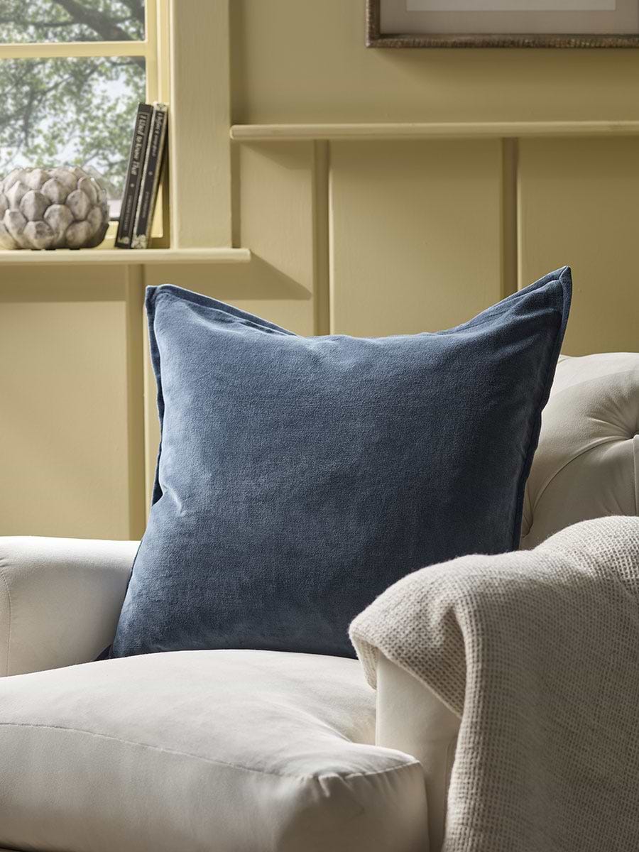 Velvet & Cotton Linen Large Square Cushion Cover - Steel Blue