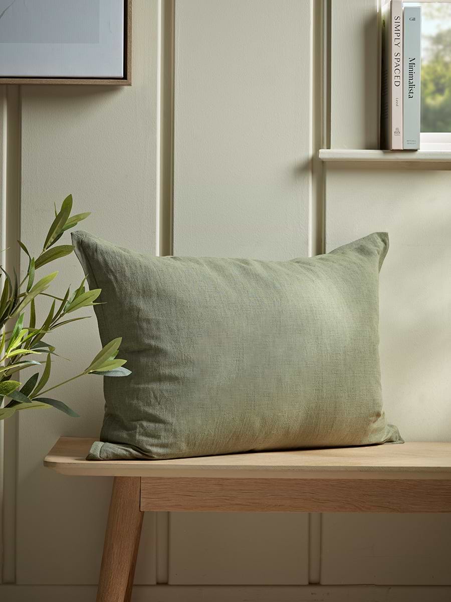 Cotton Linen Rectangular Cushion Cover - Fern Green