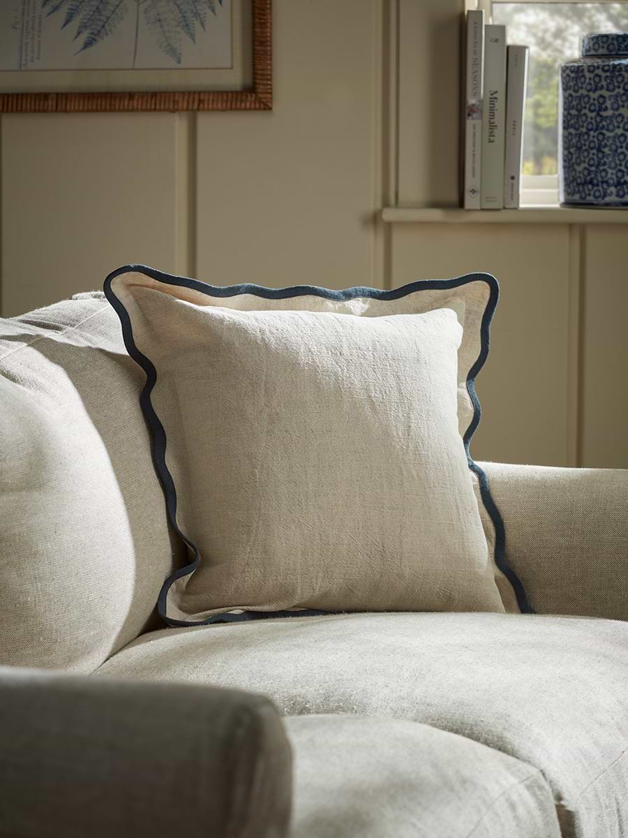 Scalloped Square Cushion Cover - Steel Blue