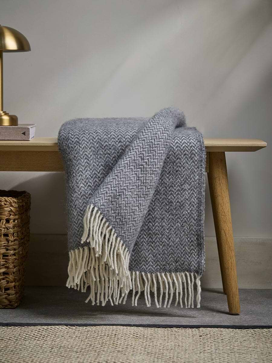 Soft Wool Chevron Throw - Charcoal