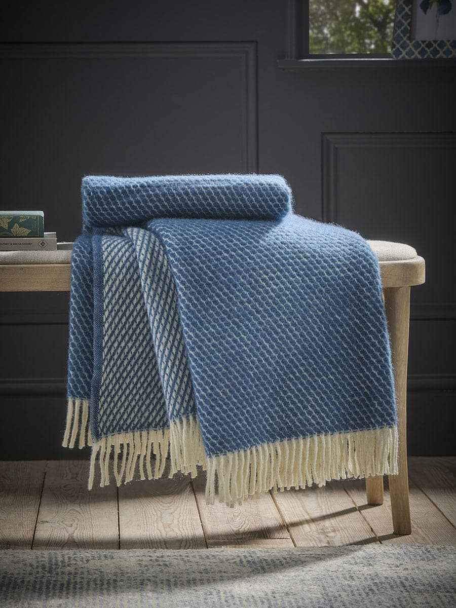 Soft Wool Lattice Throw- French Blue