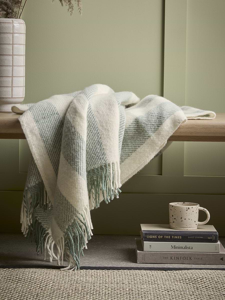 Luxe Stripe Wool Throw - Eucalyptus