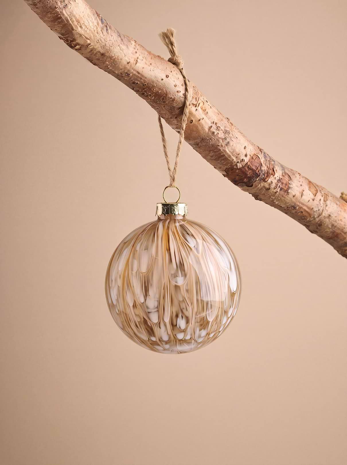 Twelve Painterly Glass Baubles - Taupe