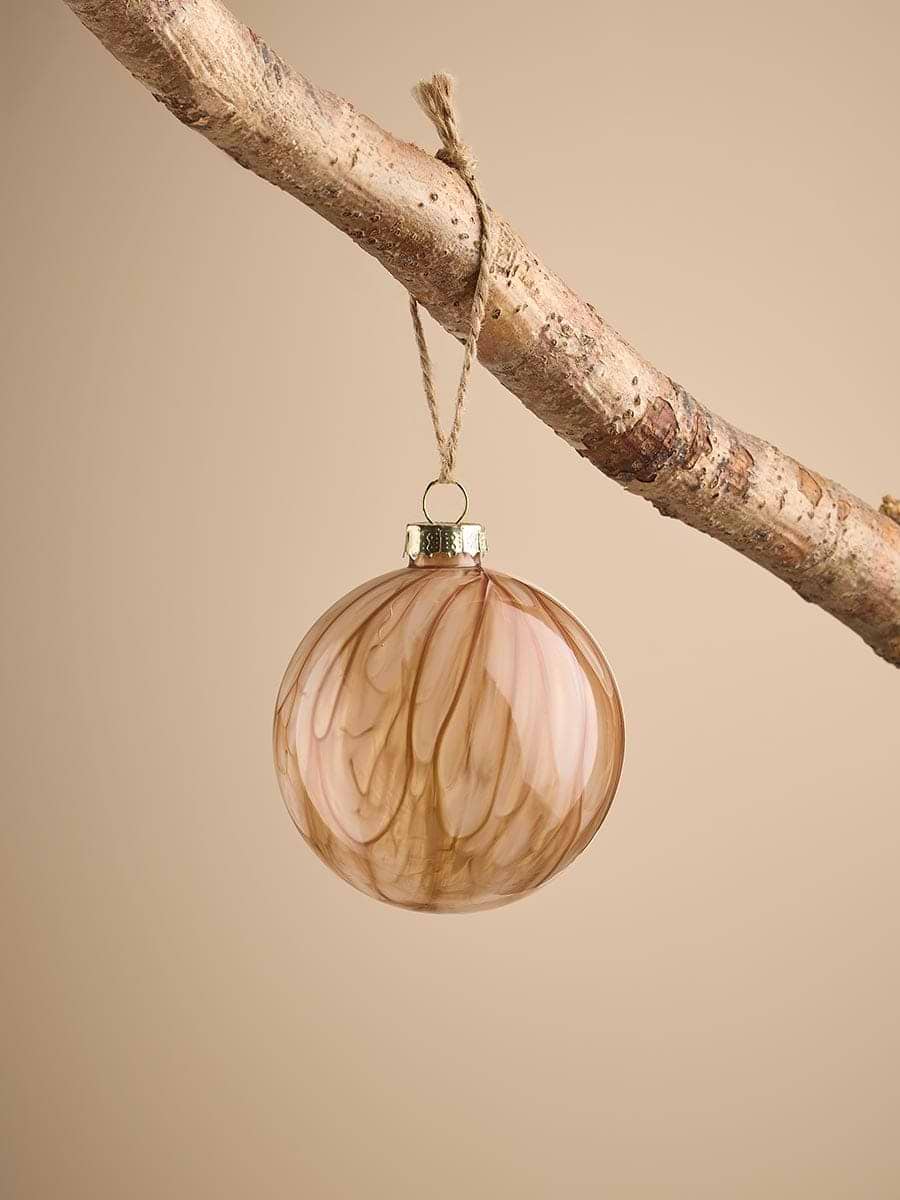 Twelve Painterly Glass Baubles - Taupe