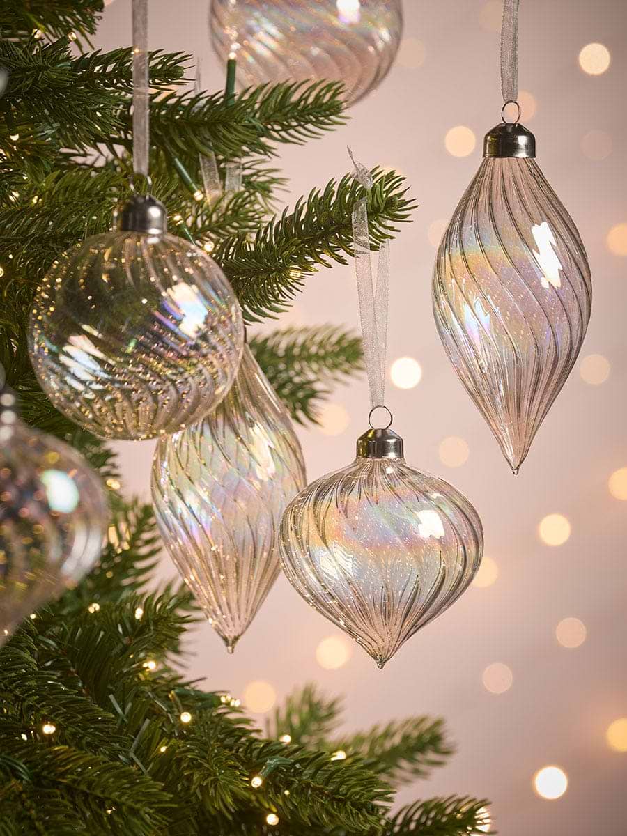 Twelve Swirl Irridescent Glass Baubles