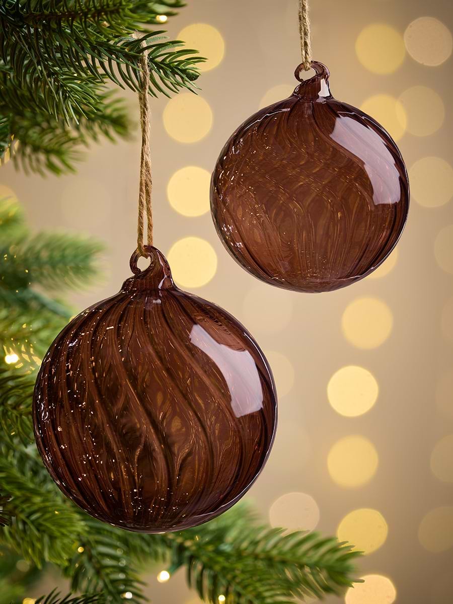 Six Swirl Glass Baubles - Clove - Large