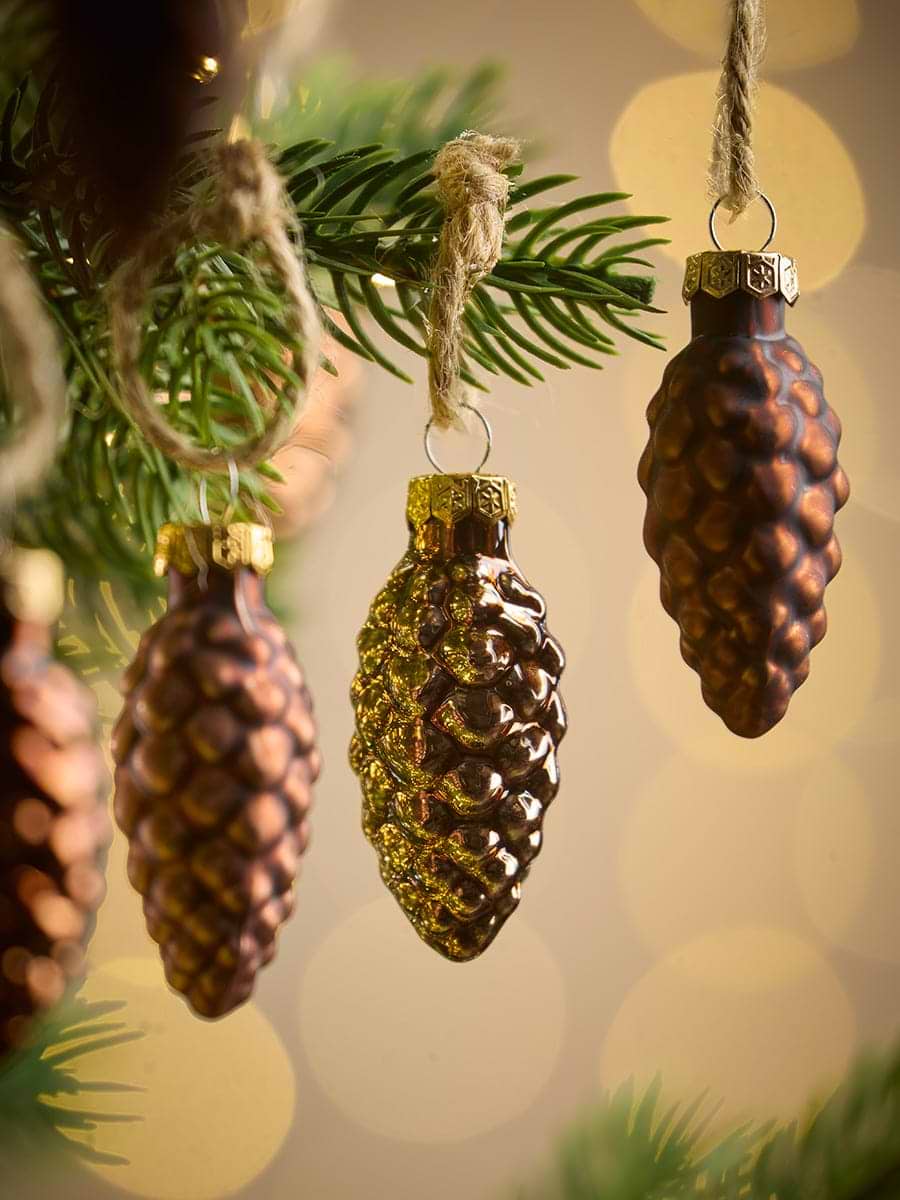 Twelve Miniature Pinecone Glass Baubles