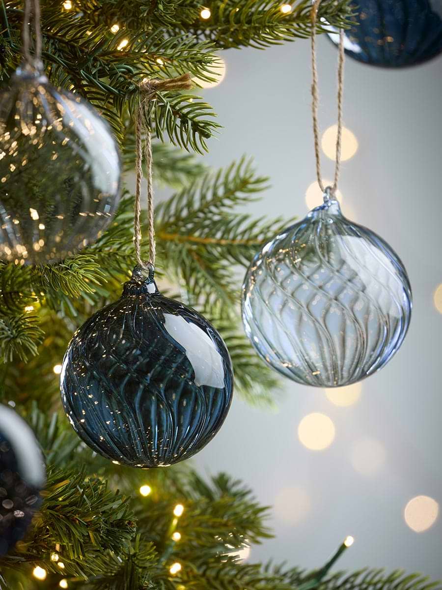 Six Swirl Glass Baubles - Midnight - Small
