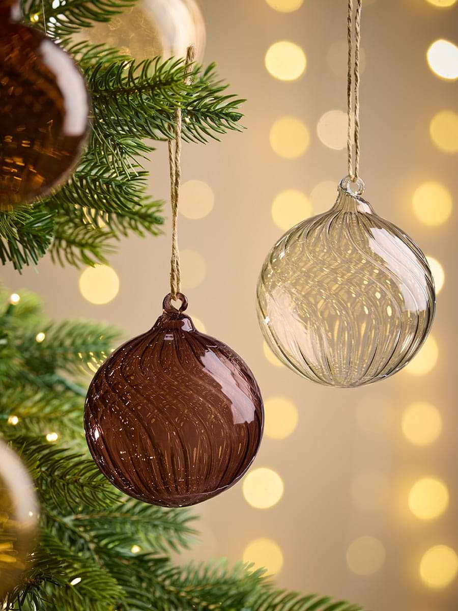 Six Swirl Glass Baubles - Clove - Small