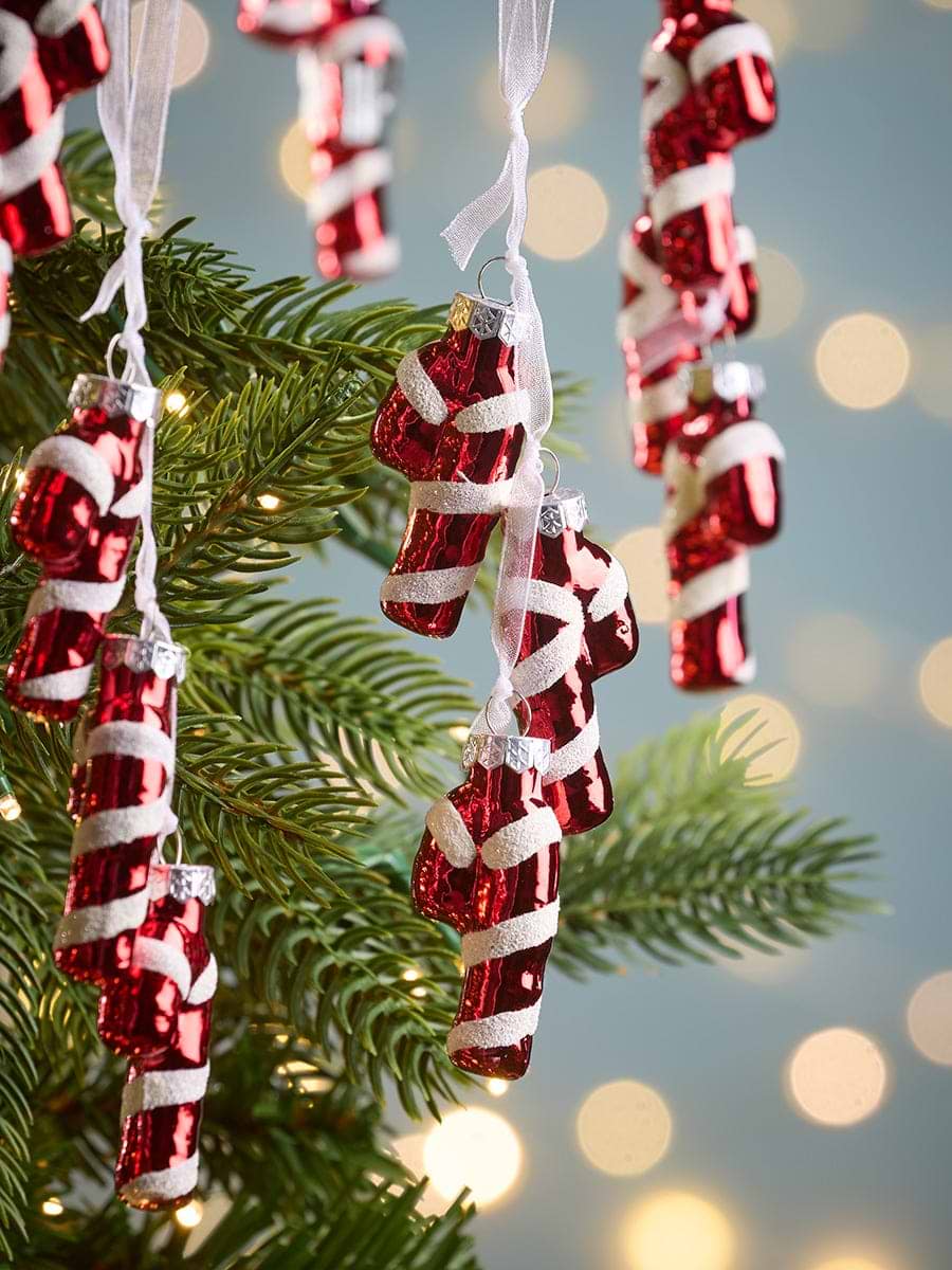 Twelve Miniature Glass Candy Cane Clusters