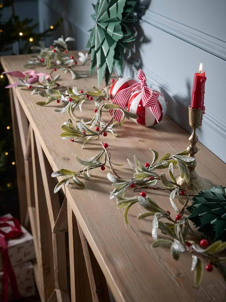 Glittered Mistletoe & Red Berry Garland