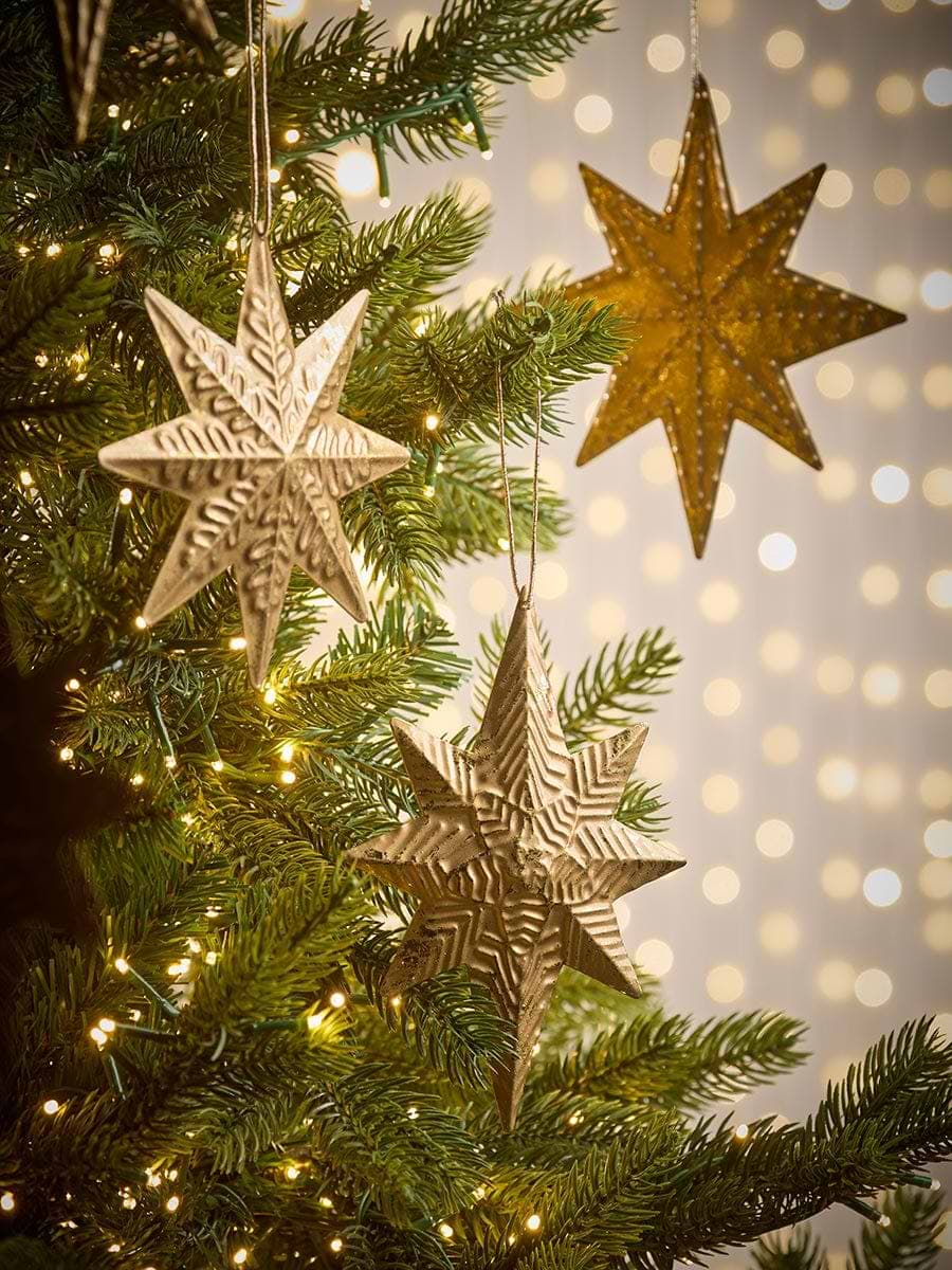Six Hanging Embossed Gold Stars