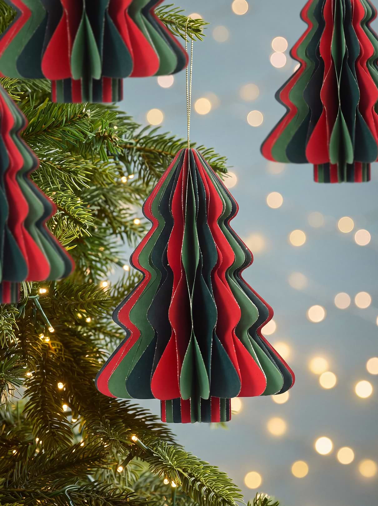 Four Oversized Striped Honeycomb Paper Trees- Multi