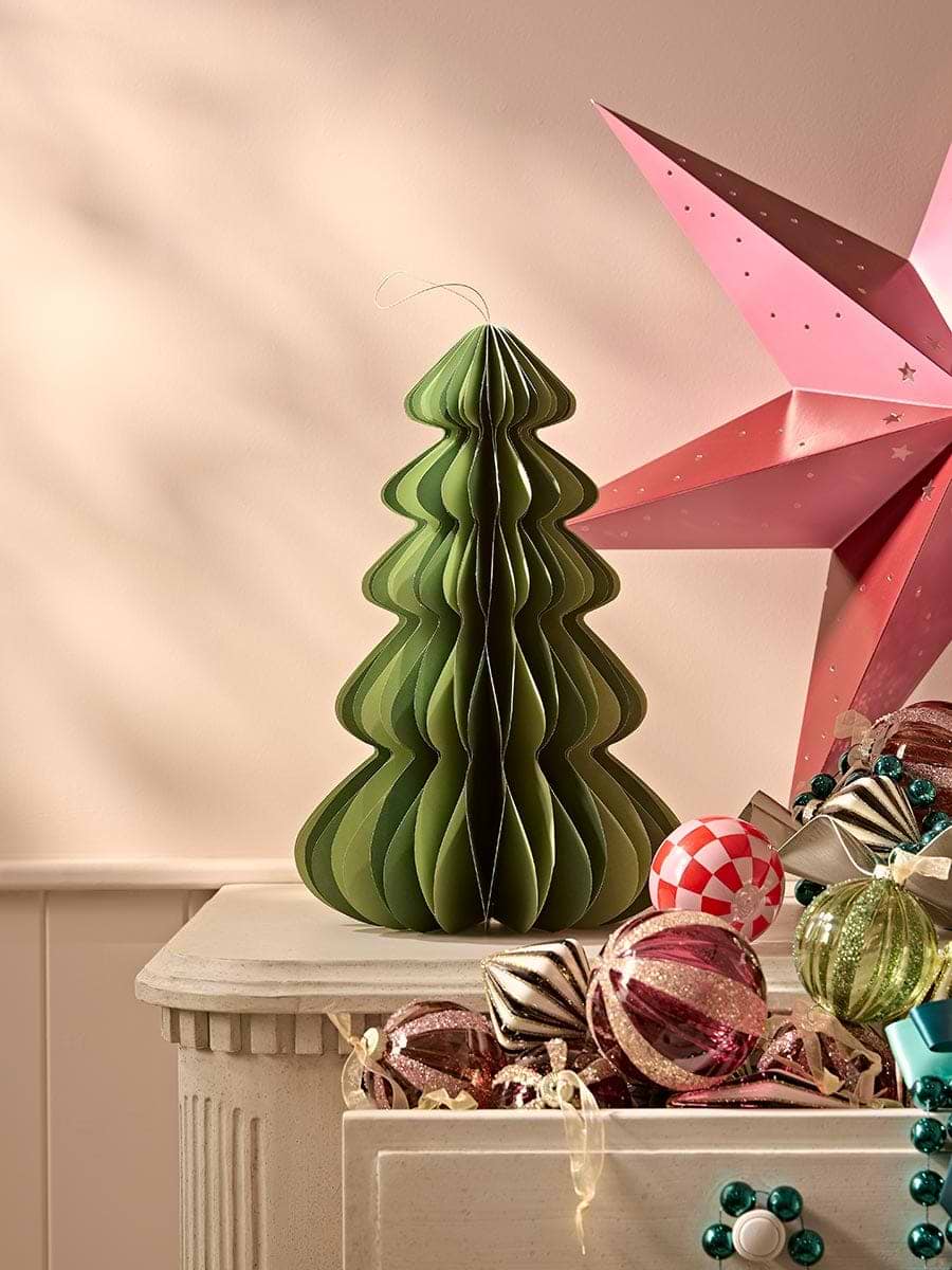 Supersized Striped  Honeycomb Paper Tree - Green